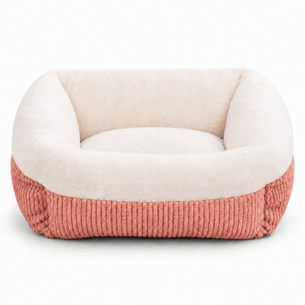 Panier chaton rose en fourrure blanche avec rebords épais et enveloppants