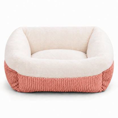 Panier chaton rose en fourrure blanche avec rebords épais et enveloppants