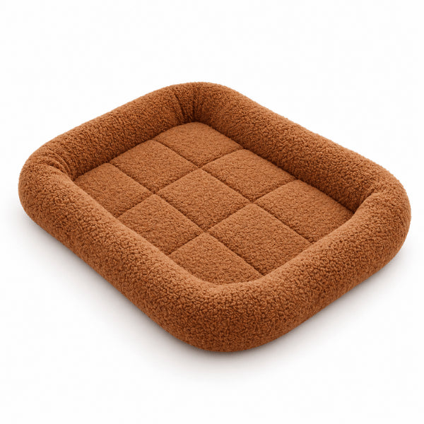 Panier couchage chats marron rectangulaire avec matelas rembourré et contours épais