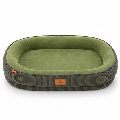 Panier pour chat gris vert avec surface moelleuse et contour protecteur