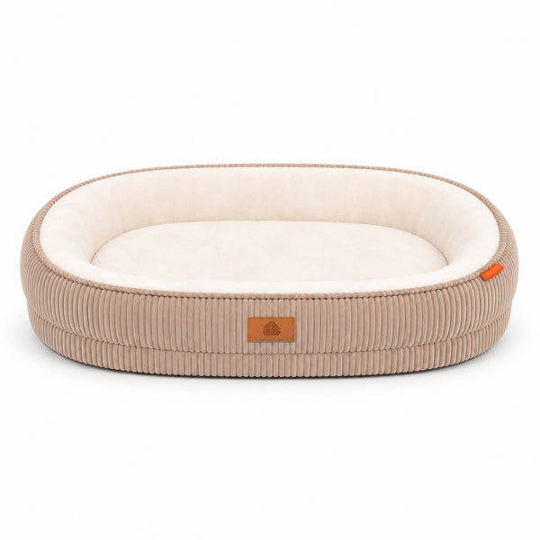 Panier pour chat marron thé avec intérieur clair pour repos confortable