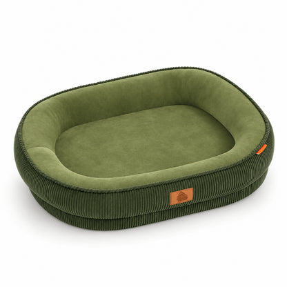 Panier pour chat vert jardin ovale avec couchage enveloppant et spacieux