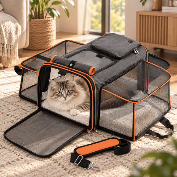 Panier de transport pour chat extensible offrant un espace respirant et confortable