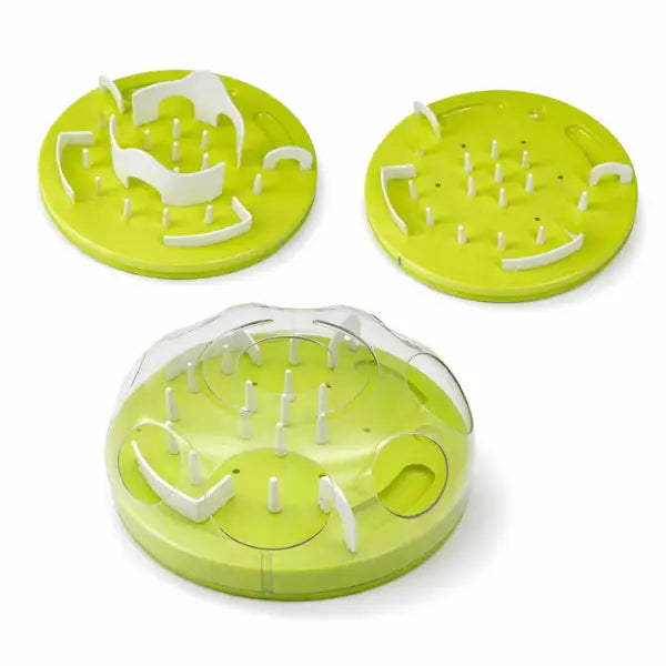 Gamelle ludique chat modulable avec pièces démontables pour adapter le niveau de difficulté du jeu alimentaire