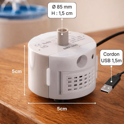 Dimensions de la pompe fontaine à eau chat avec câble USB