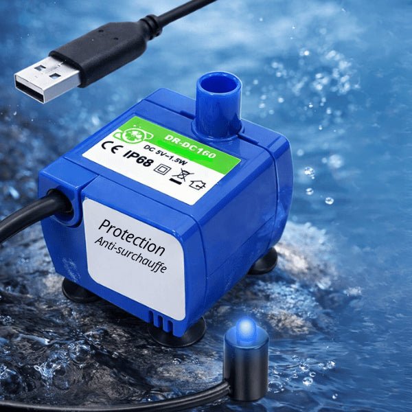 Pompe fontaine chat USB avec protection anti-surchauffe et voyant LED