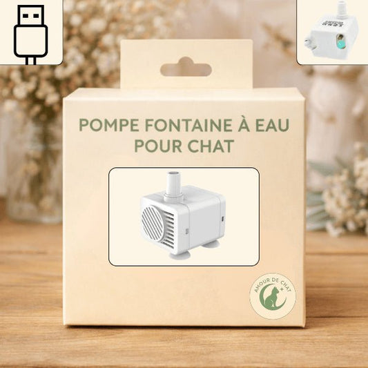 Pompe pour fontaine à chat présentée dans son emballage d’origine