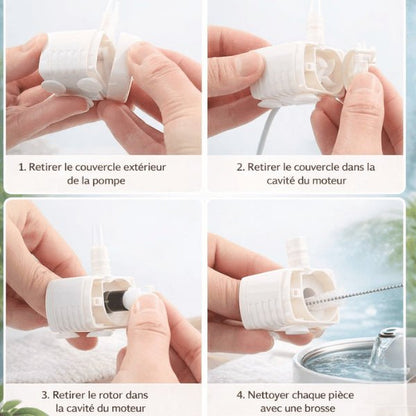 Démontage et nettoyage de la pompe pour fontaine à eau chat étape par étape
