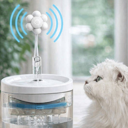 Pompe pour fontaine à eau chat avec détecteur de mouvement activé devant un chat