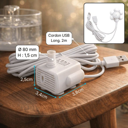 Dimensions de la pompe pour fontaine à eau chat avec câble USB capteur mouvement inclus