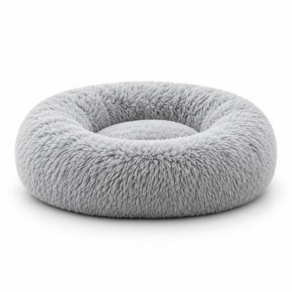 Pouf pour chat gris clair rond en fourrure chaude douce et rembourrée