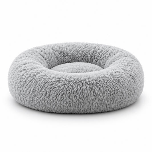 Pouf pour chat gris clair rond en fourrure chaude douce et rembourrée