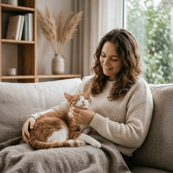 Relation complice entre un chat adopté et son propriétaire
