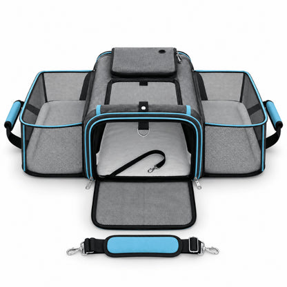 Sac de transport pour chat bleu extensible avec panneaux latéraux en maille