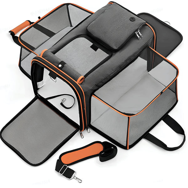 Sac de transport pour chat orange extensible avec couchage mobile et aéré
