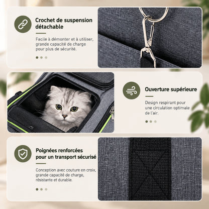 Sac de voyage pour chat respirant avec crochet sécurisé et poignées renforcées