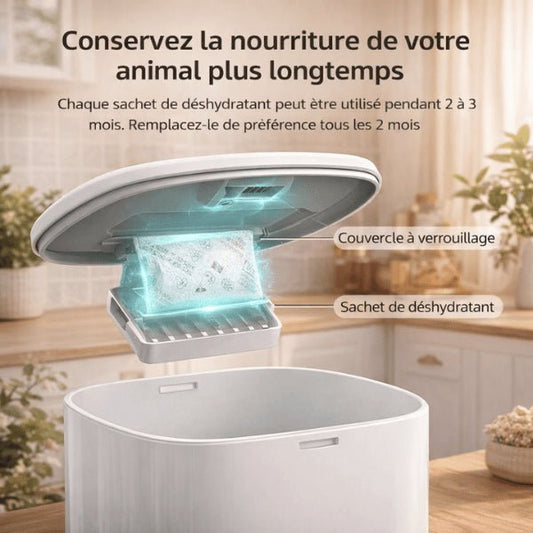 Sachet absorbeur d'humidité pour distributeur de croquettes avec efficacité de 2 à 3 mois