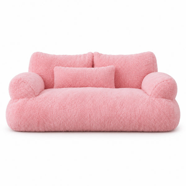 Sofa pour chat rose en peluche avec coussin et accoudoirs moelleux