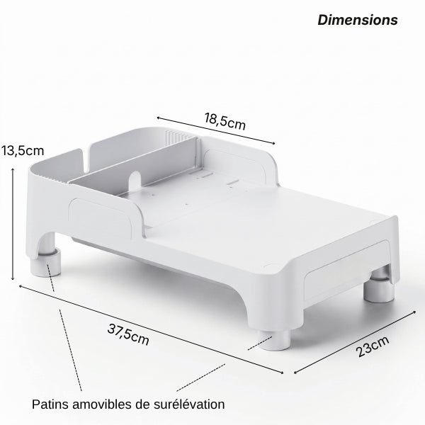 Support distributeur gamelle réglable mesurant 37.5 x 23 cm et 13.5 cm de hauteur