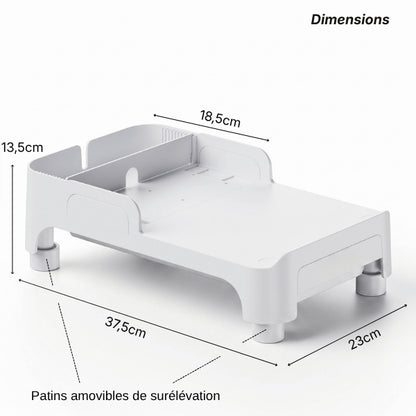 Support distributeur gamelle réglable mesurant 37.5 x 23 cm et 13.5 cm de hauteur