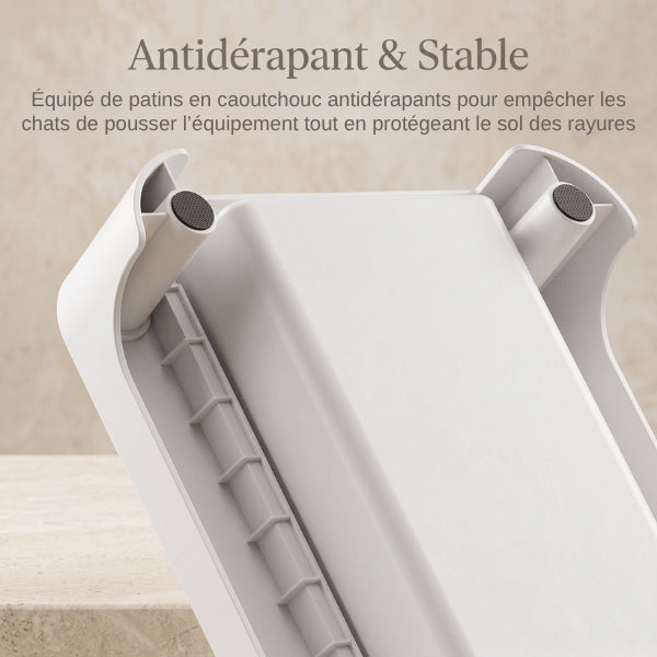 Support distributeur gamelle avec patins antidérapants pour améliorer stabilité et protection du sol