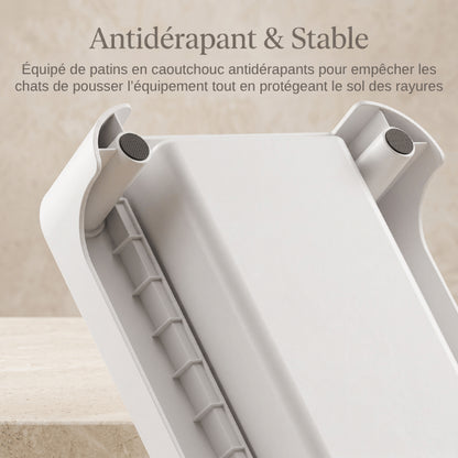 Support distributeur gamelle avec patins antidérapants pour améliorer stabilité et protection du sol