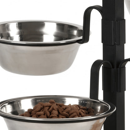 Support gamelle chat avec fixations robustes et bols inox amovibles faciles à nettoyer