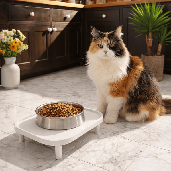 Support gamelle distributeur avec bol de croquettes surélevé pour repas confortable du chat