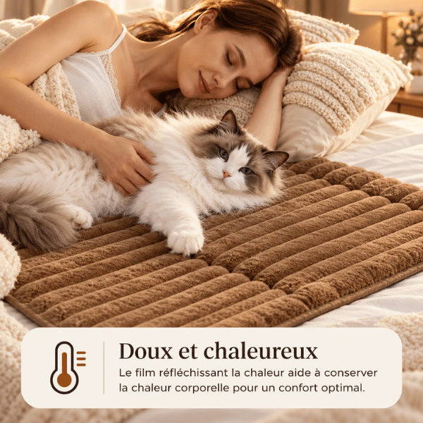 Tapis pour chat auto chauffant conservant la chaleur corporelle sur le lit