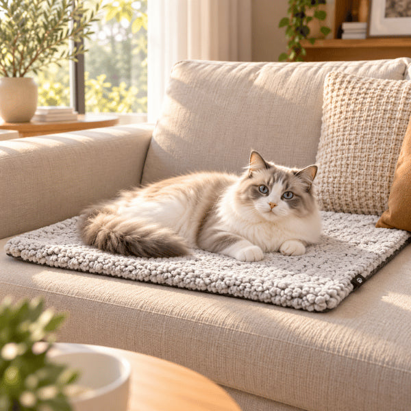 Tapis chauffant chat pour canapé offrant chaleur douce sans électricité et protection au félin