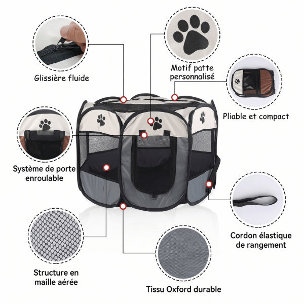 Tente chat pliable avec tissu Oxford durable maille aérée et porte enroulable