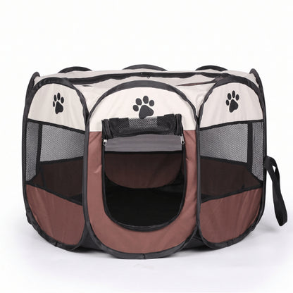 Tente chat portable marron avec structure pliable pour stockage compact après utilisation