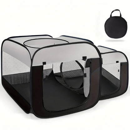 Tente pour chat double espace noire avec enclos pliable de transport ventilation et fermeture sécurisée