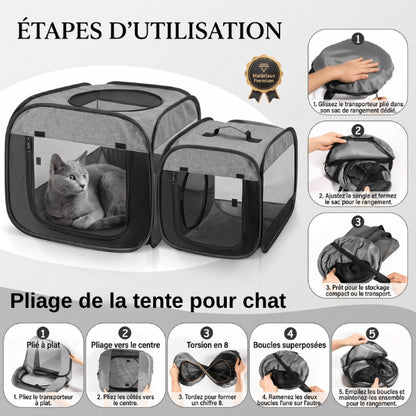 Tente pour chat pliable avec système de rangement compact pour faciliter le transport