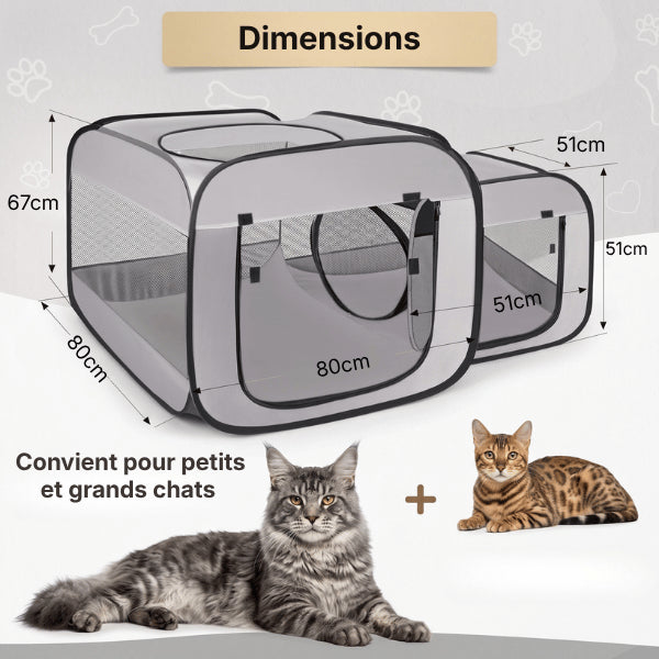 Tente pour chat XXL avec deux espaces adaptée aux petits et grands chats