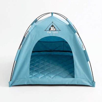 Tente pour chaton bleue avec grand accès frontal et couchage matelassé
