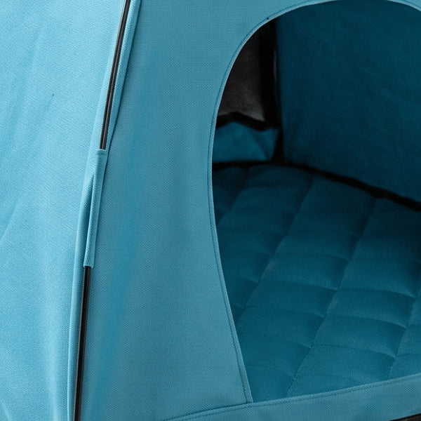 Tente pour chaton bleue avec ouverture large et tapis matelassé intérieur