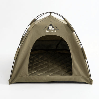 Tente pour chaton kaki déperlante avec tapis chaud et arceaux stables