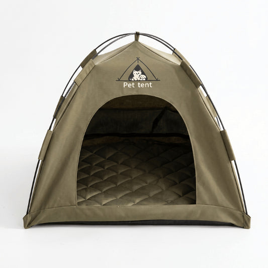 Tente pour chaton kaki déperlante avec tapis chaud et arceaux stables