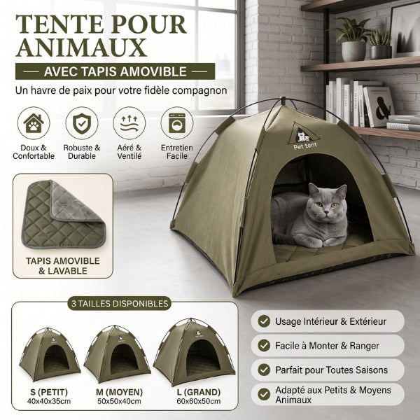 Tente pour chaton avec tapis lavable trois tailles et structure toutes saisons