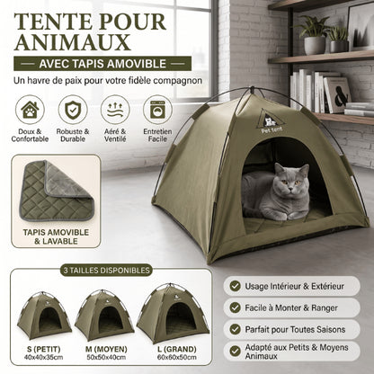 Tente pour chaton avec tapis lavable trois tailles et structure toutes saisons
