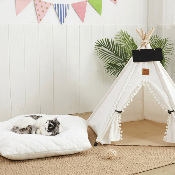 Tipi pour chat avec coussin épais amovible facilitant le nettoyage du couchage quotidien
