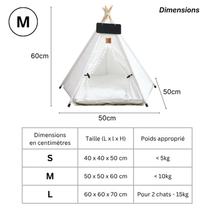 Tipi pour chat disponible en trois tailles selon dimensions et poids du félin