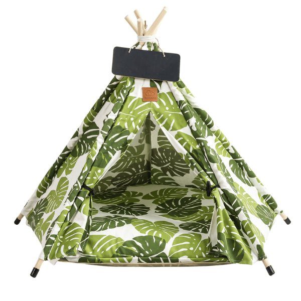 Tipi pour chat vert jungle coussin douillet hexagonal ardoise personnalisable et bois tissu