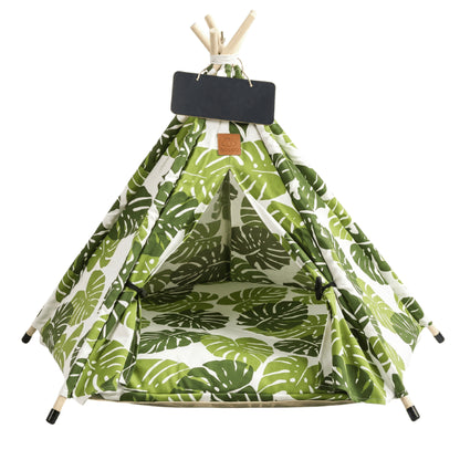Tipi pour chat vert jungle coussin douillet hexagonal ardoise personnalisable et bois tissu
