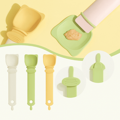 trois modèles distributeur nourriture chat gris vert jaune avec pâtée MeowSpoon™